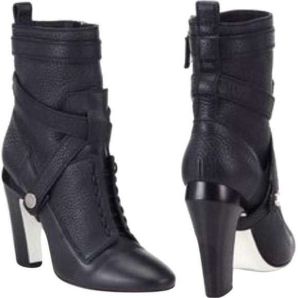 FENDI Black Leather‎ Wrap Boots/Booties 34.5